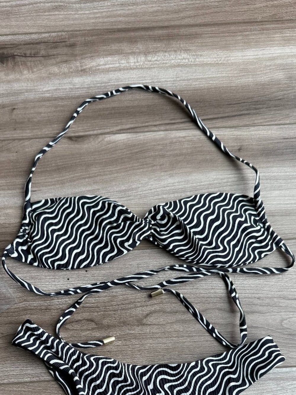 Monday Swimwear Bikini TOP ONLY Size P / XS Black and White Stripes
